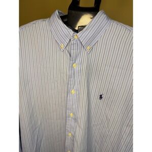 Polo Ralph Lauren Mens Striped Button Down Shirt Blue Long Sleeve 17.5 34/35